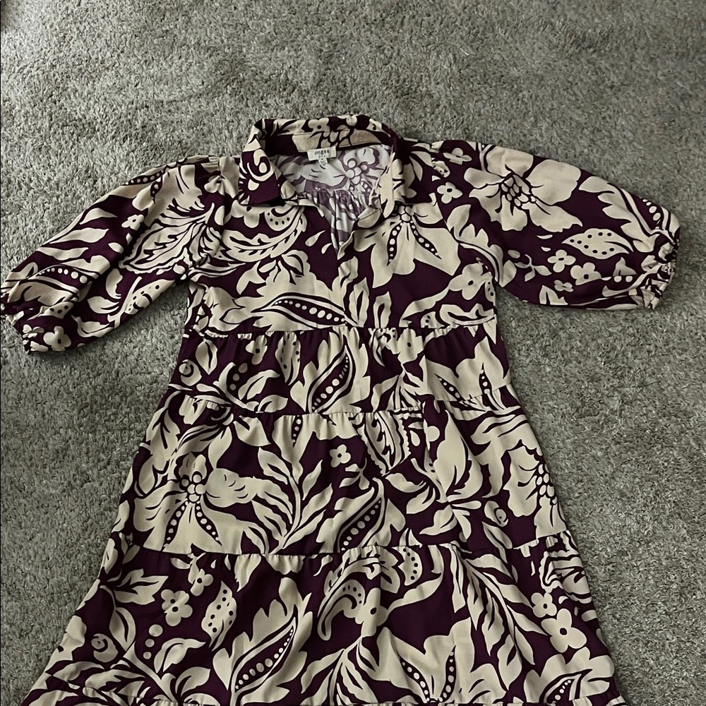 Umgee Purple and Cream Long Sleeve Dress